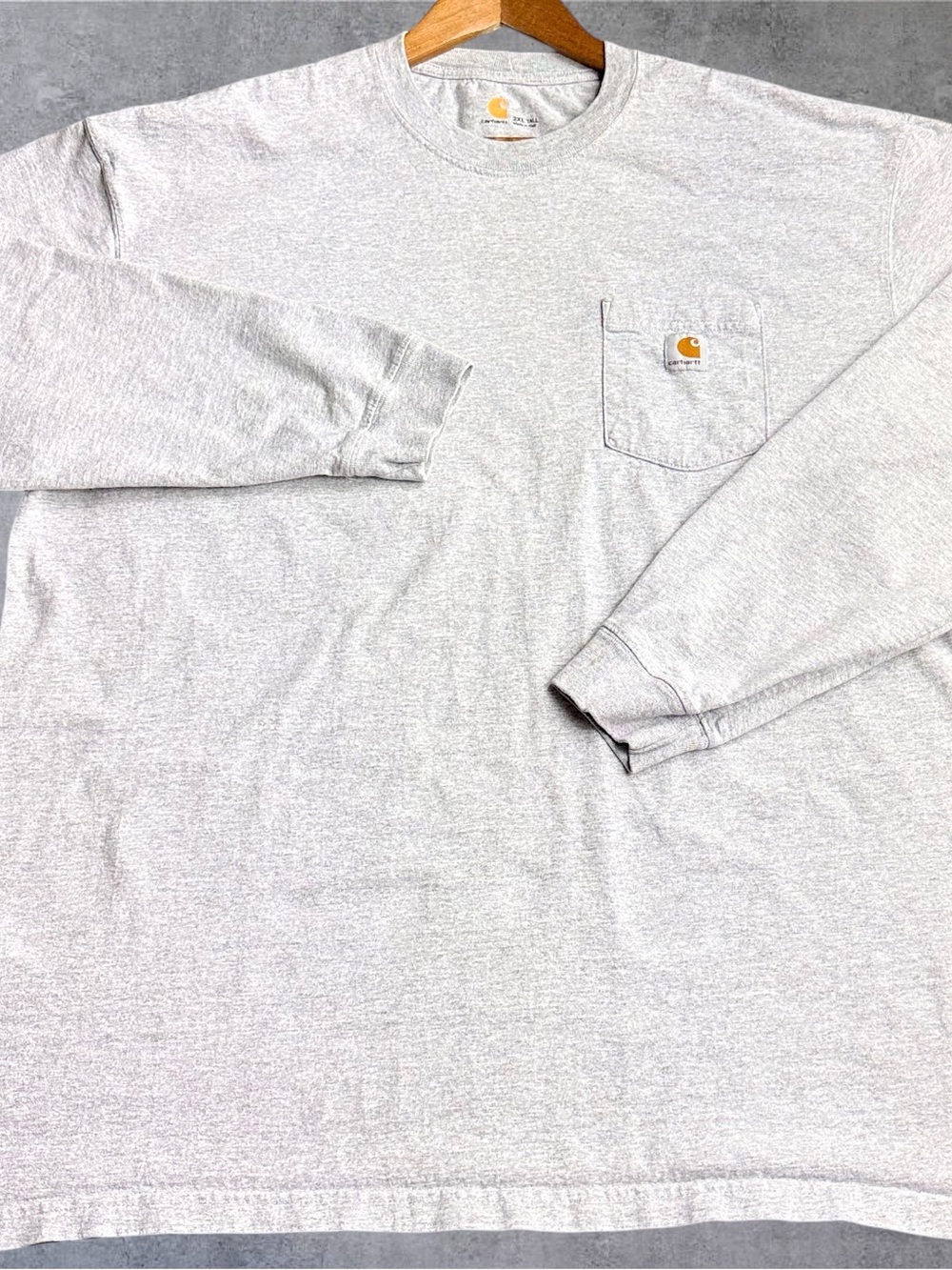 Carhartt K126 Mens 2XL Tall Gray Long Sleeve Pocket T Shirt Workwear Heavyweight